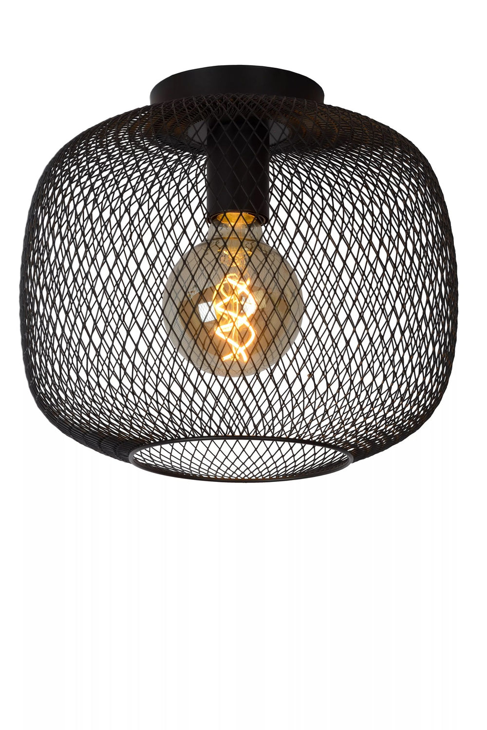 Lucide MESH ceiling light Ø30cm, E27 socket, metal cylinder design, matt black finish, IP20 indoor lighting