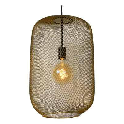 Suspension Lucide MESH Ø35cm, douille E27, métal doré mat, hauteur réglable, design cylindre vintage