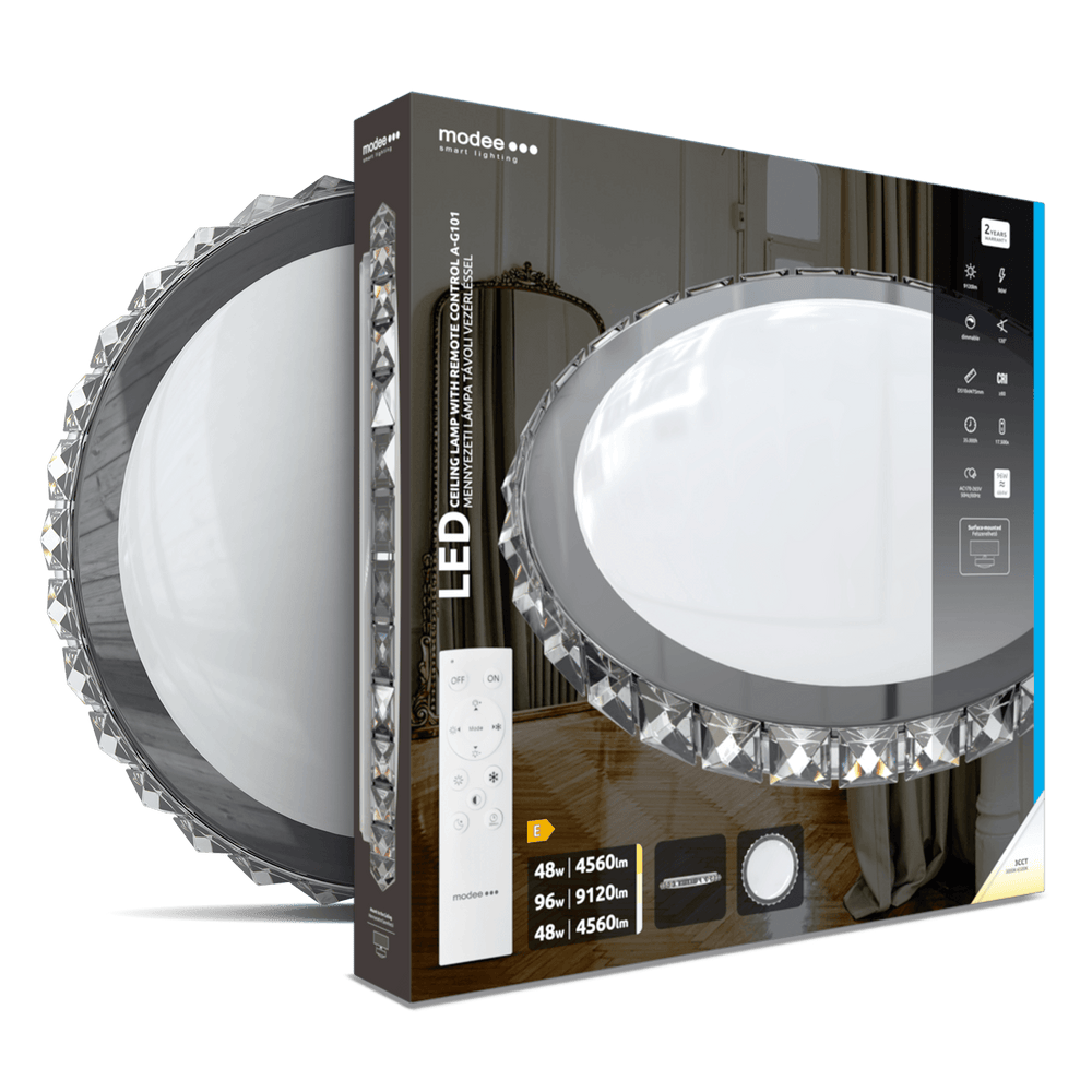 Modee ceiling LED lamp 96W 3CCT dimmable 9120 lumens Ø510mm aluminium-plastic IP20 frosted glass