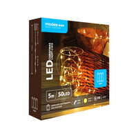 Guirlande lumineuse de Noël LED Modee 5m 50LED 3000K blanc chaud fil de cuivre à piles IP20 usage intérieur