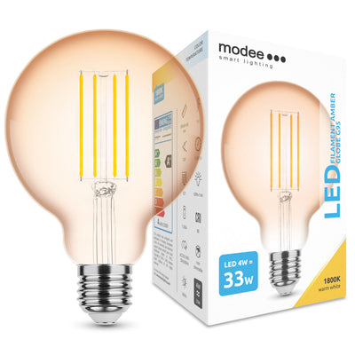 Modee LED Filament Ambre Globe G95 4W E27 1800K 360 lumens 320° ampoule en verre non-variable