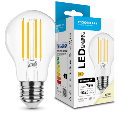 Ampoule LED Filament Modee A60 8W E27 4000K 1055 lumens 360° Verre gradable IP20