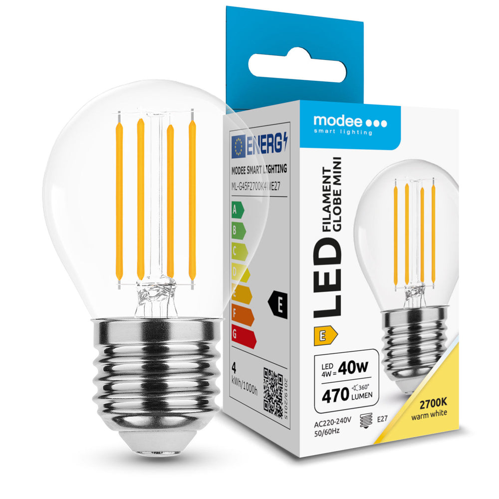 Ampoule Modee LED filament G45 mini globe 4W E27 2700K 470 lumens 360° verre non-dimmable