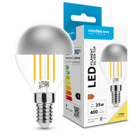 Ampoule à filament LED Modee G45 Silver Top 4W E14 2700K 400 lumens 320° blanc chaud verre chrome