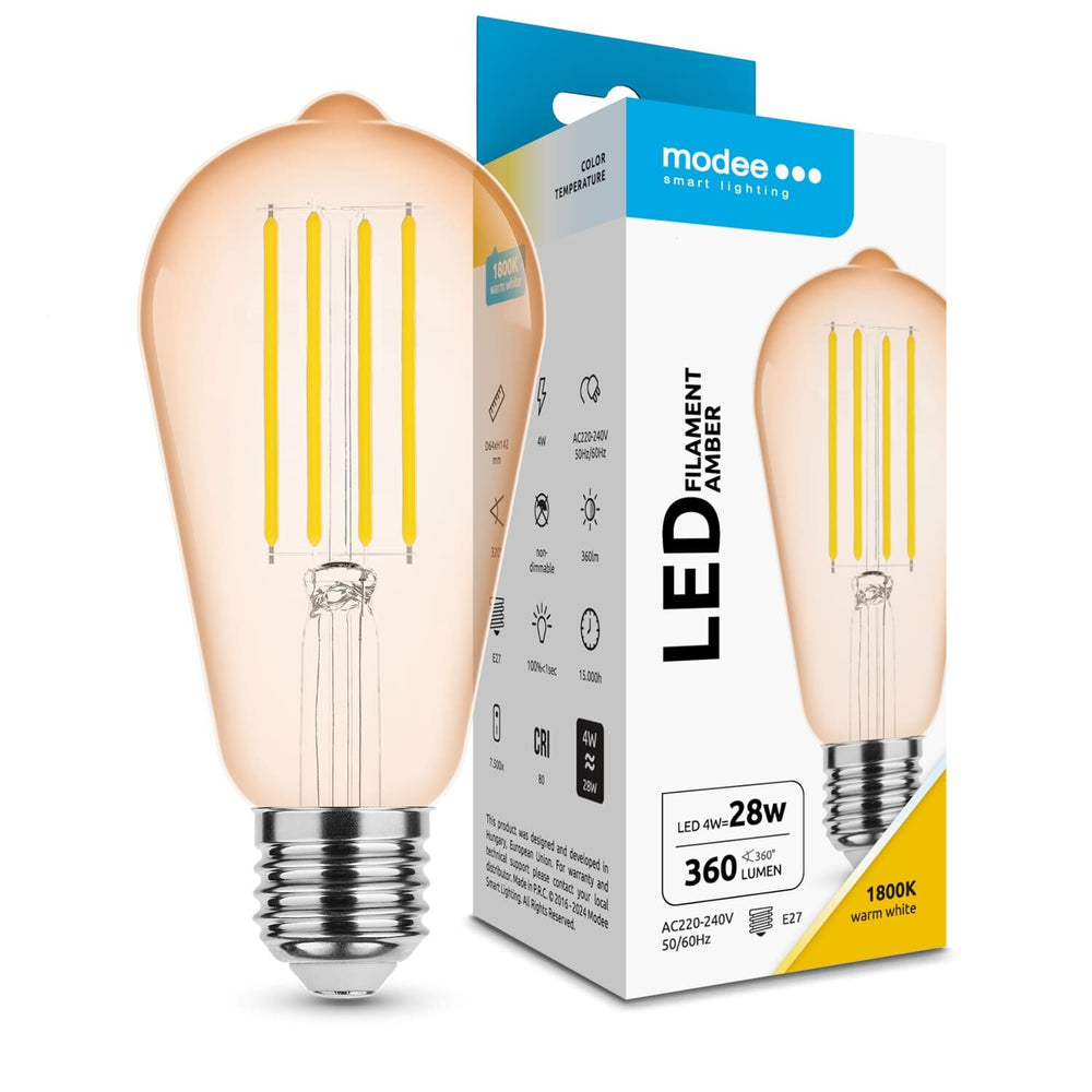 Ampoule LED filament Modee ST64 Ambre 4W E27 1800K 360 lumens 320° non dimmable verre
