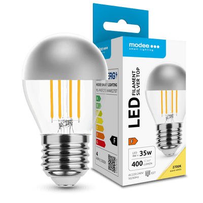 Ampoule Modee LED Filament G45 Mini Globe 4W E27 2700K 400 lumens Top Argent 320° Blanc Chaud