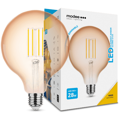 Modee LED Filament Globe G125 4W E27 Amber 1800K 300 lumens 320° Dimmable IP20