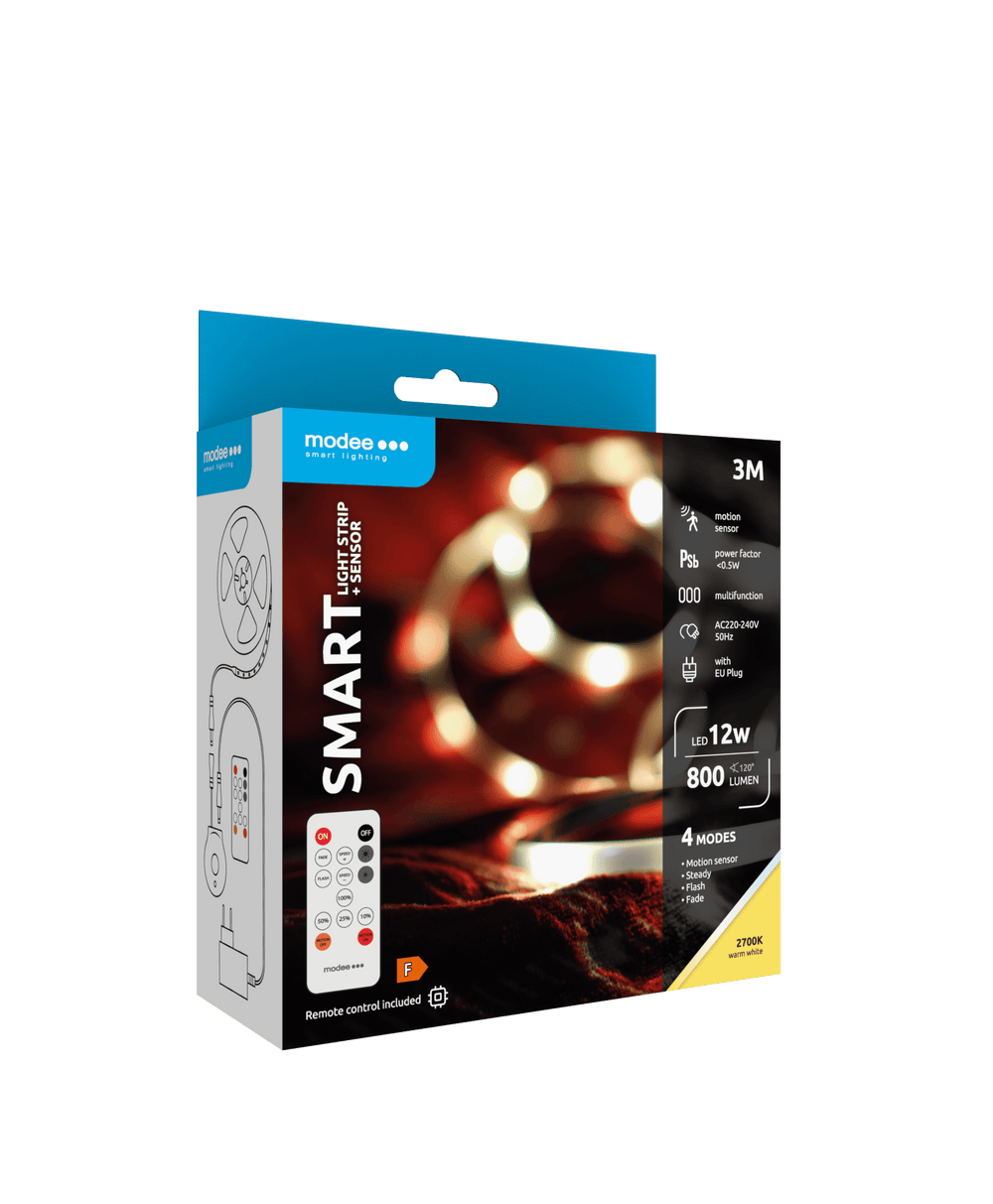Modee Bande LED Intelligente 12W IP20 2700K 800 lumens 3M avec télécommande et détecteur de mouvement