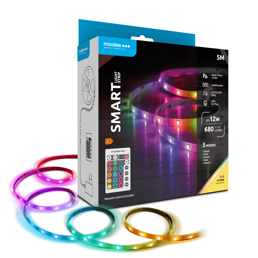 Modee Bande LED Intelligente 12W IP20 2700K+RGB 680 lumens 5M avec télécommande