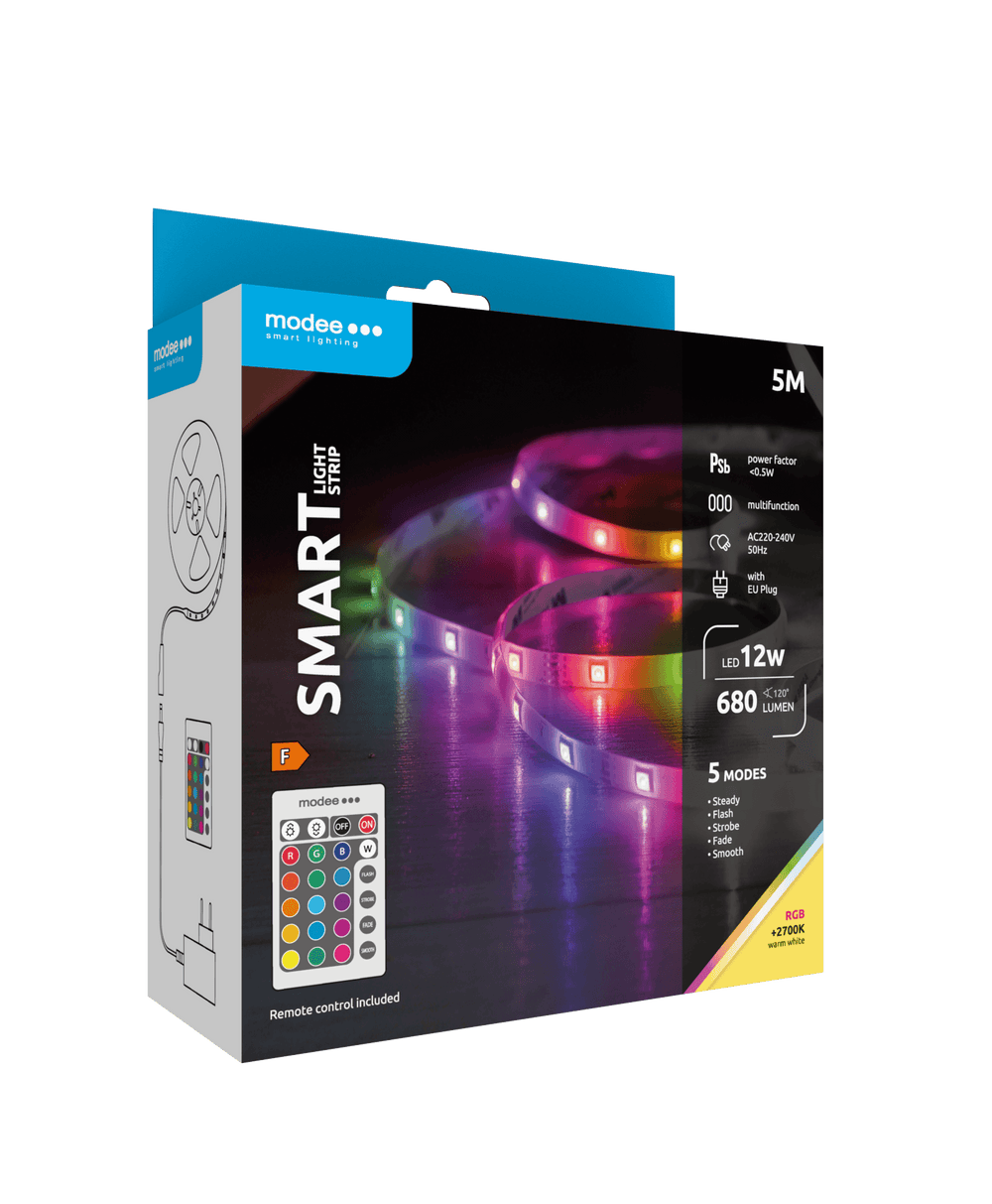 Modee Bande LED Intelligente 12W IP20 2700K+RGB 680 lumens 5M avec télécommande