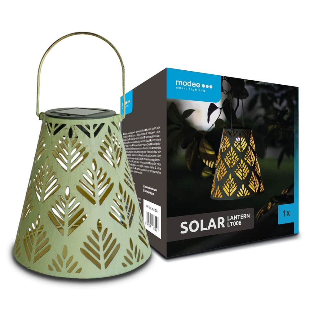 Modee LED Solar Lantern LT006, Metal Round, 2800-3200K Warm Light, IP44 Outdoor, Rechargeable Battery