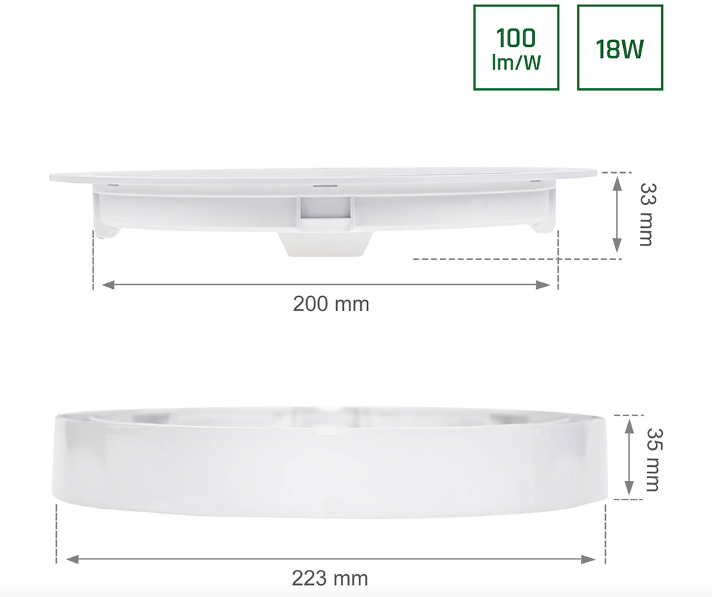 Plafonnier LED Spectrum rond 18W 3000K 1800 lumens IP20 Blanc montage en saillie ou encastré