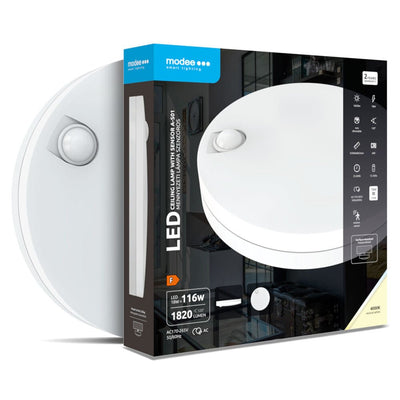 Plafonnier LED Modee avec détecteur PIR, 18W, 4000K, 300x62mm, éclairage intérieur écoénergétique
