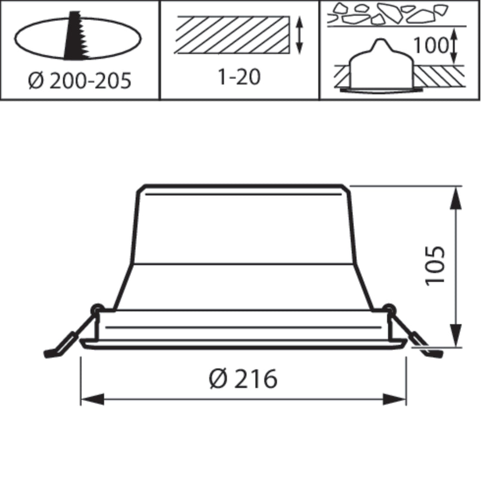 Philips CoreLine Downlight Gen 5 LED 19W 2300 lumens 3000K UGR19 Blanc Découpe 216mm 220-240V IP20