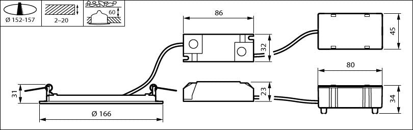 Philips DN145B Downlight LED encastré, 11W, 1100 lumens, 3000K 4000K, IP20/44, Blanc, 220-240V, CRI 80