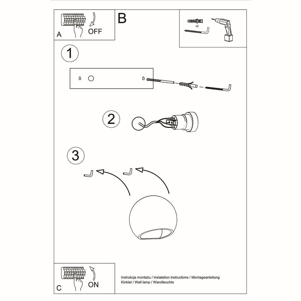 Lampe LED Sollux Lighting 50W globe en aluminium, IP20, 220-240V, 4000K, finition or mat