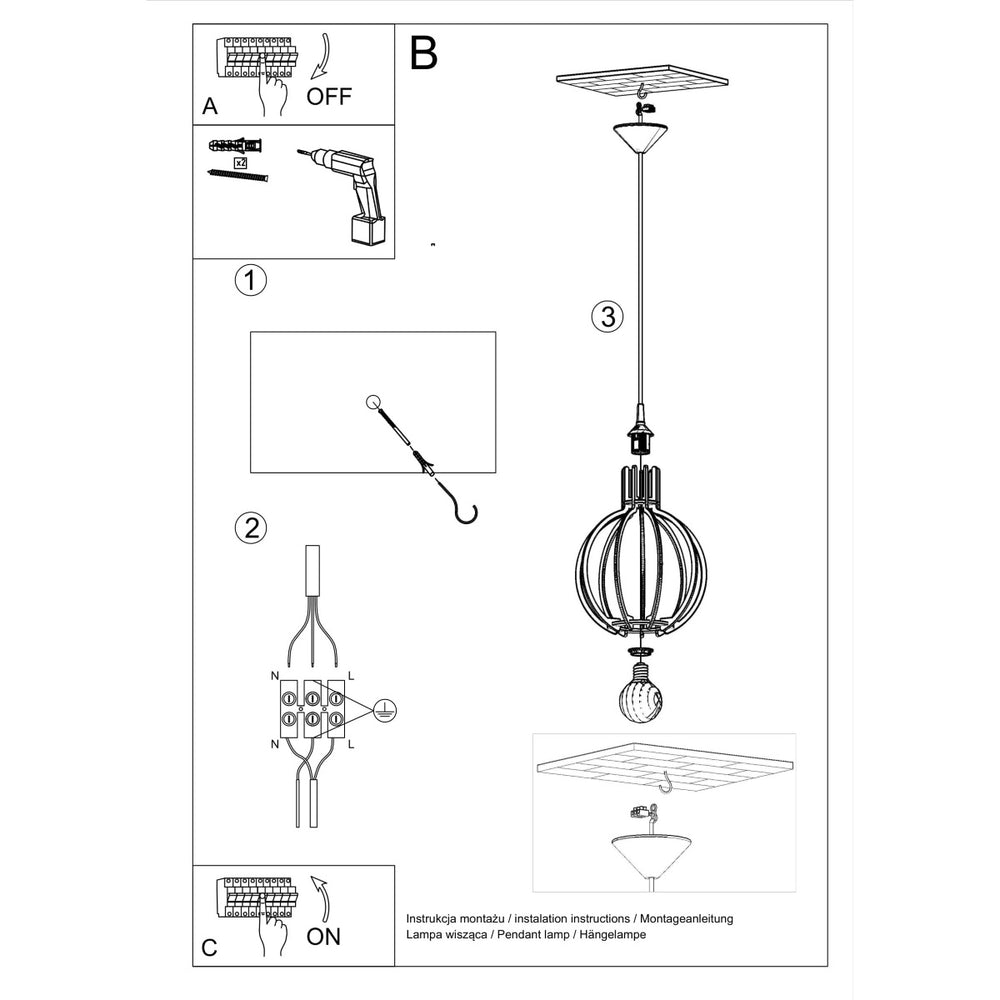 Suspension LED Sollux Lighting avec douille E27, 220-240V, aluminium or mat