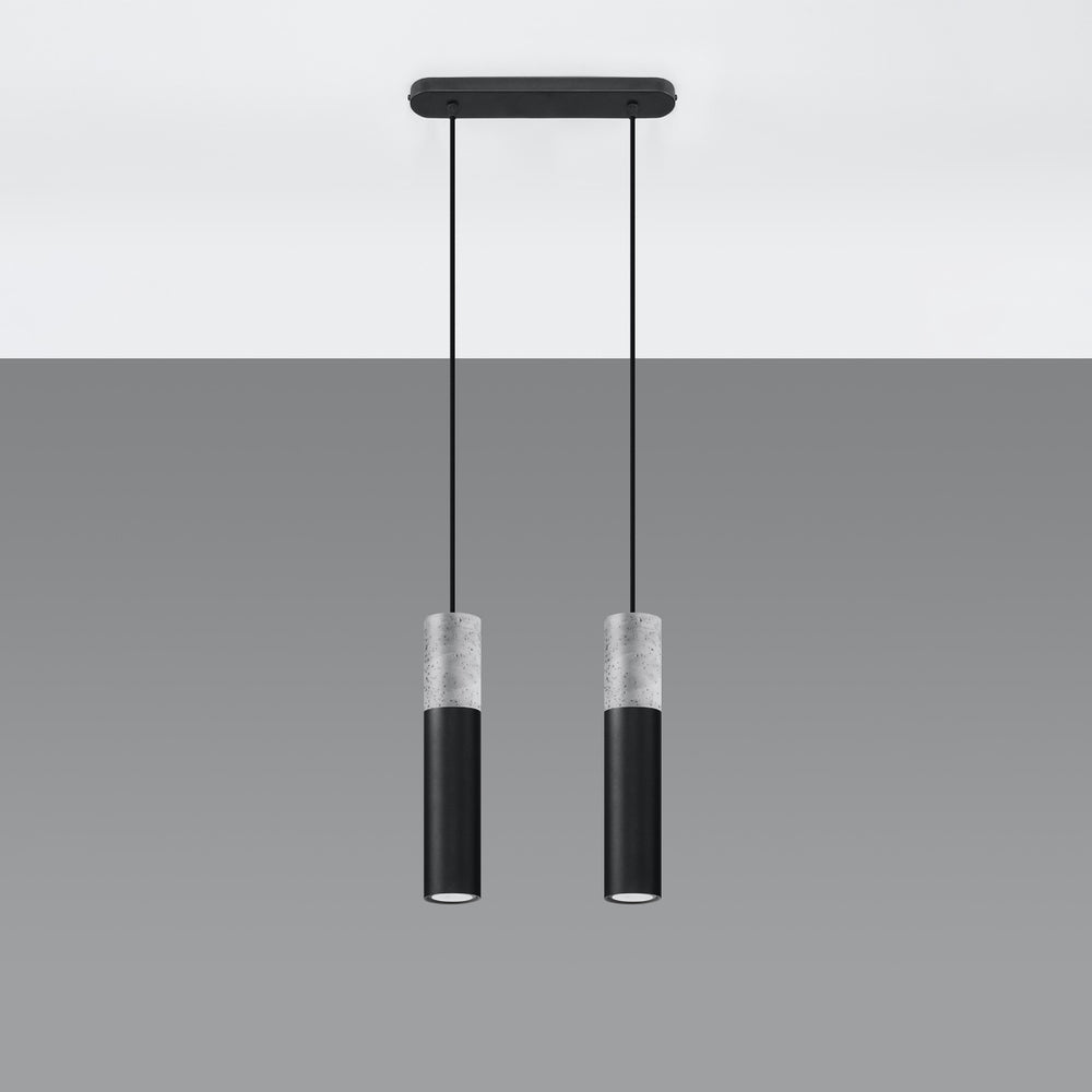 Led hanglamp zwart beton borgio with 2 gu10 fitting by sollux lighting