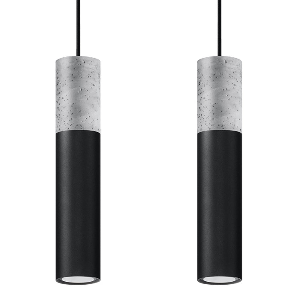 Led hanglamp zwart beton borgio with 2 gu10 fitting by sollux lighting