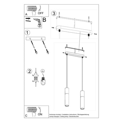 Led hanglamp zwart beton borgio with 2 gu10 fitting by sollux lighting