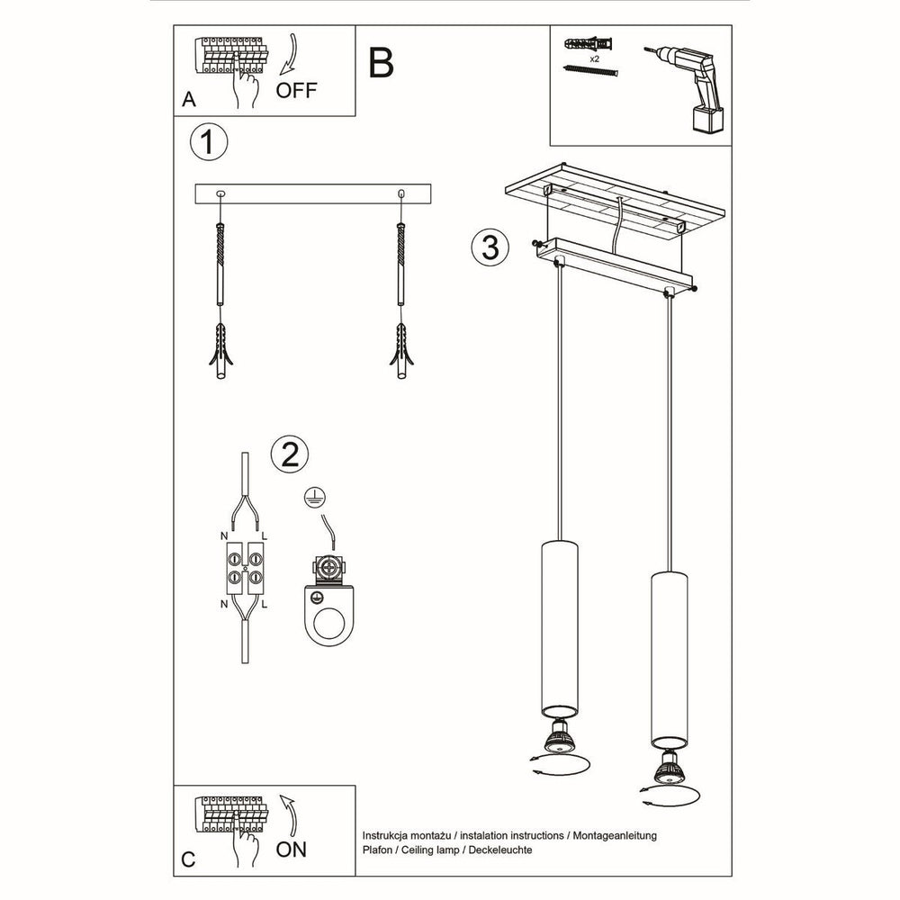 White LED pendant light lagos with 2 gu10 sockets by sollux lighting