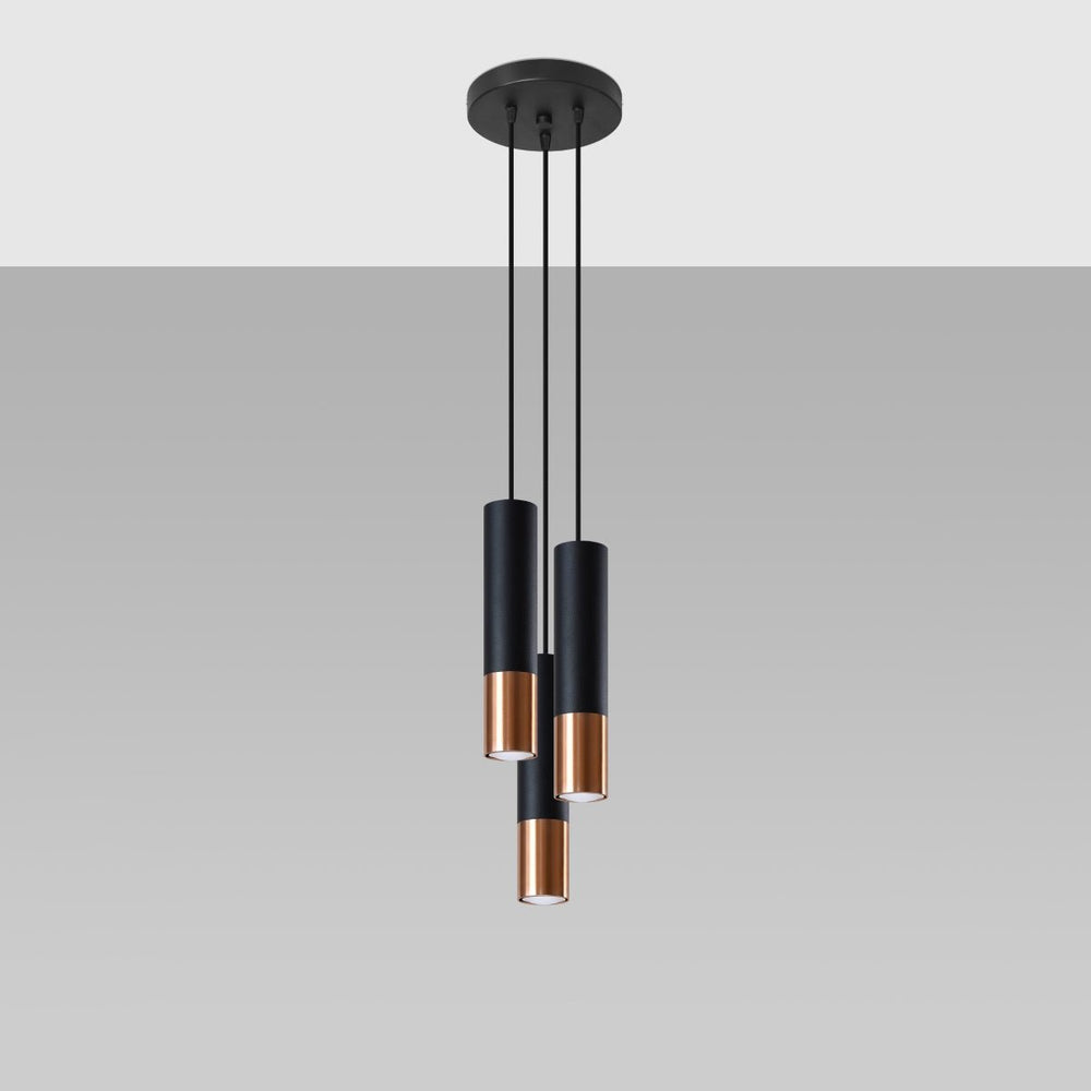 Led hanglamp zwart koper loopez 3 x gu10 fitting - sollux lighting