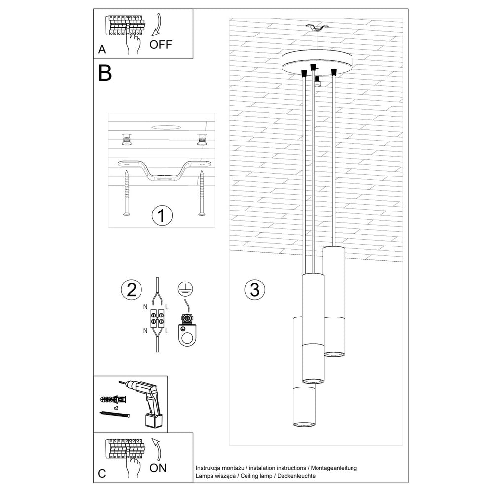 Led hanglamp zwart koper loopez 3 x gu10 fitting - sollux lighting