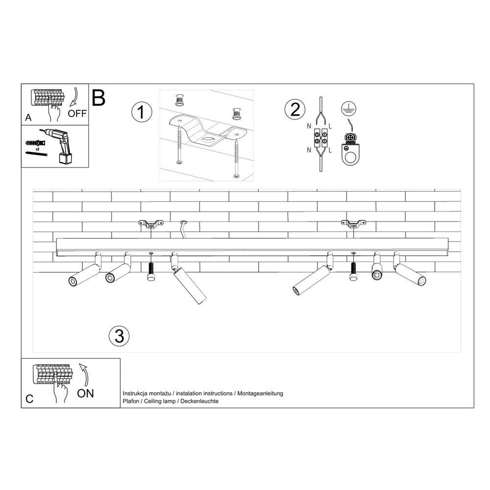 LED plafondspot zwart EYETECH with 6 x G9 sockets by Sollux Lighting