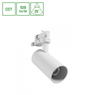 Andromeda prime 3F projecteur rail blanc, 16W, 230V, IP20, 6000K, 25 degrés, 1200 lumens, kit de montage monophasé
