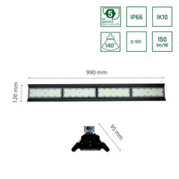 Suspension LED Spectrum Halls Line 200W noir, 4000K, 30000 lumens, dimmable, IP66, angle de 90°, éclairage industriel