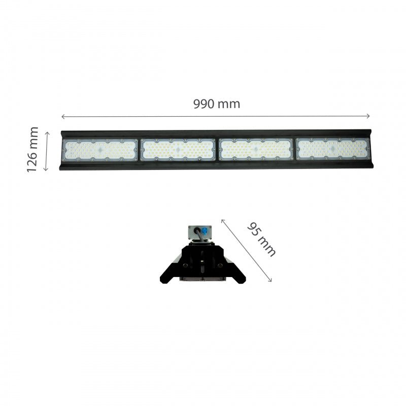 Suspension LED Spectrum Halls Line 200W noir, 4000K, 30000 lumens, dimmable, IP66, angle de 90°, éclairage industriel