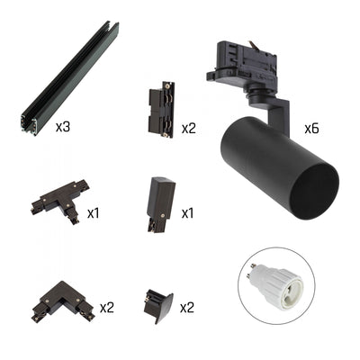 Ensemble de Spots sur Rail LED Spectrum Madara Mini 6x GU10 avec Rails Triphasés Noir IP20 Aluminium
