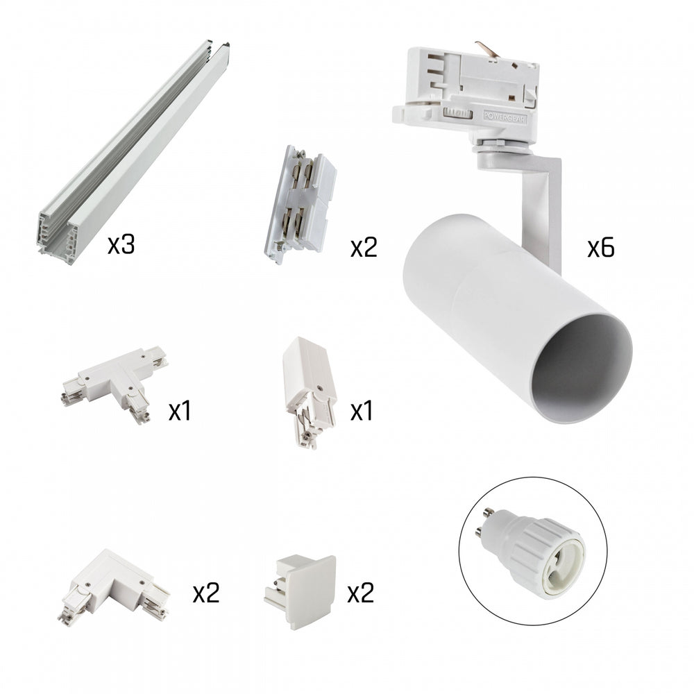 Ensemble de spots sur rail Spectrum Madara Mini LED 6x avec rails triphasés Blanc boîtier en aluminium IP20