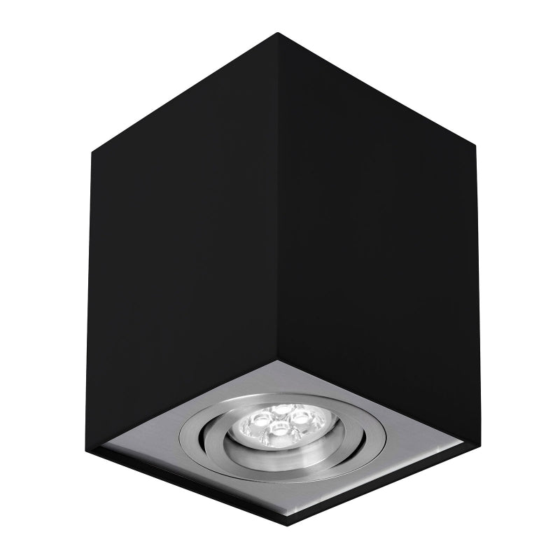 Spectrum CHLOE GU10 black/silver adjustable LED spotlight, square, IP20, aluminum housing, 17000 hours lifespan
