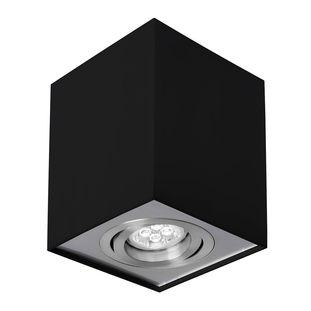 Spectrum CHLOE GU10 black/silver adjustable LED spotlight, square, IP20, aluminum housing, 17000 hours lifespan