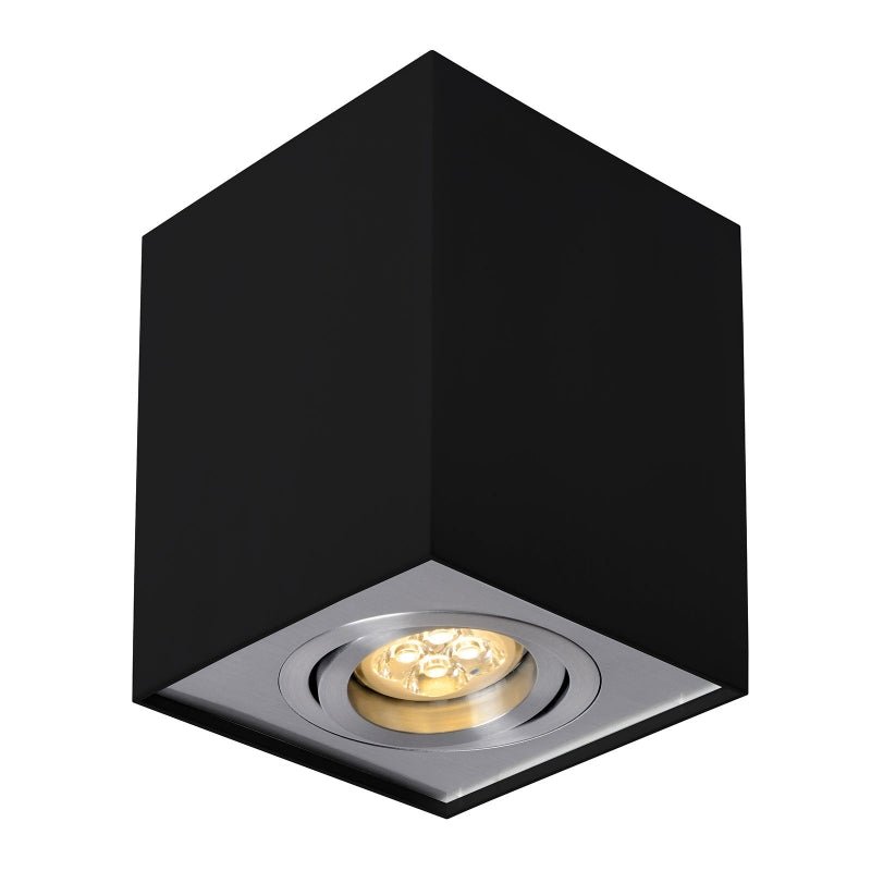 Spectrum CHLOE GU10 black/silver adjustable LED spotlight, square, IP20, aluminum housing, 17000 hours lifespan