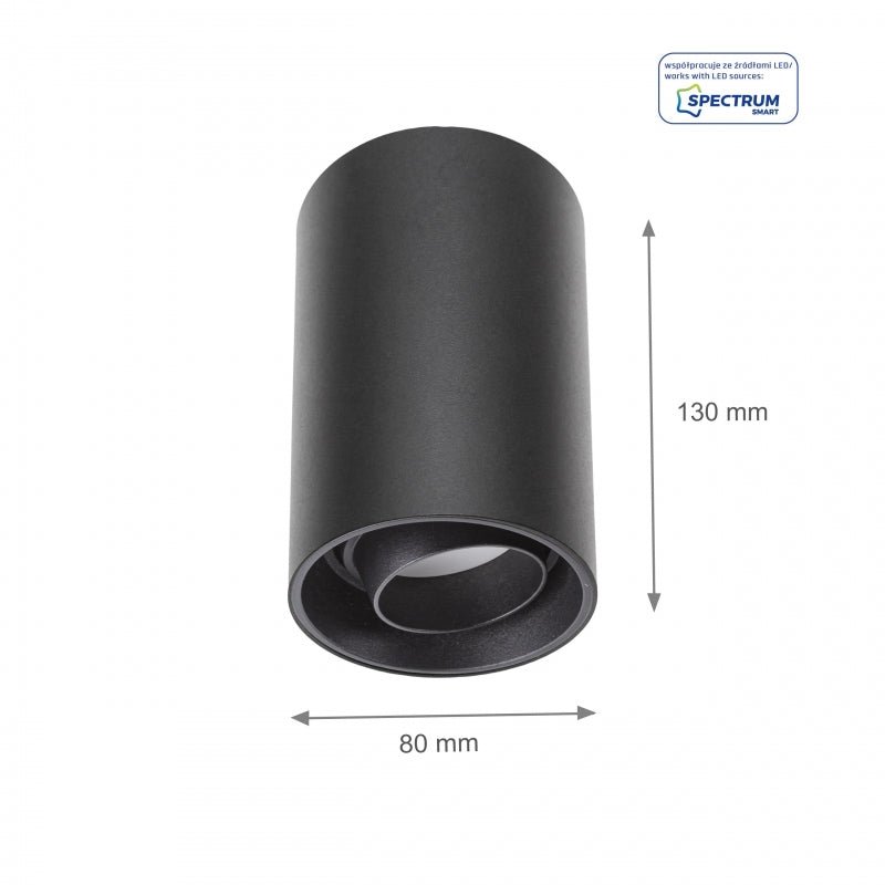 Spectrum Chloe black GU10 spot, adjustable round surface fixture IP20 for indoor lighting