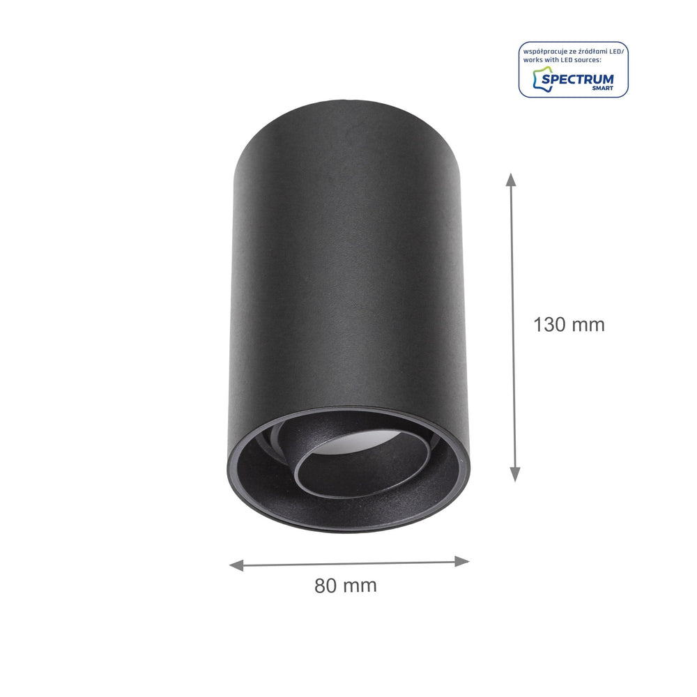 Spectrum Chloe black GU10 spot, adjustable round surface fixture IP20 for indoor lighting