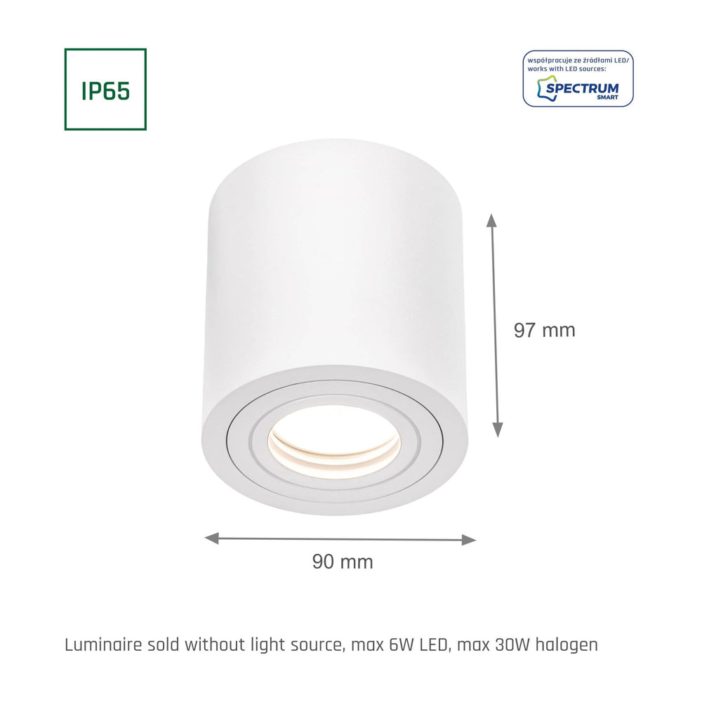 Chloe GU10 round white LED spotlight from Spectrum with IP65 for indoor/outdoor, durable lighting, 17000 hours lifespan
