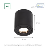 Spectrum CHLOE GU10 IP65 round black LED spotlight for indoor use, aluminum housing, 250V, 17000 lumens, surface mount