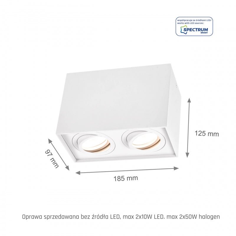 Spectrum adjustable GU10 rectangular white spot, IP20 indoor, aluminum housing, 250V, 17000h lifespan