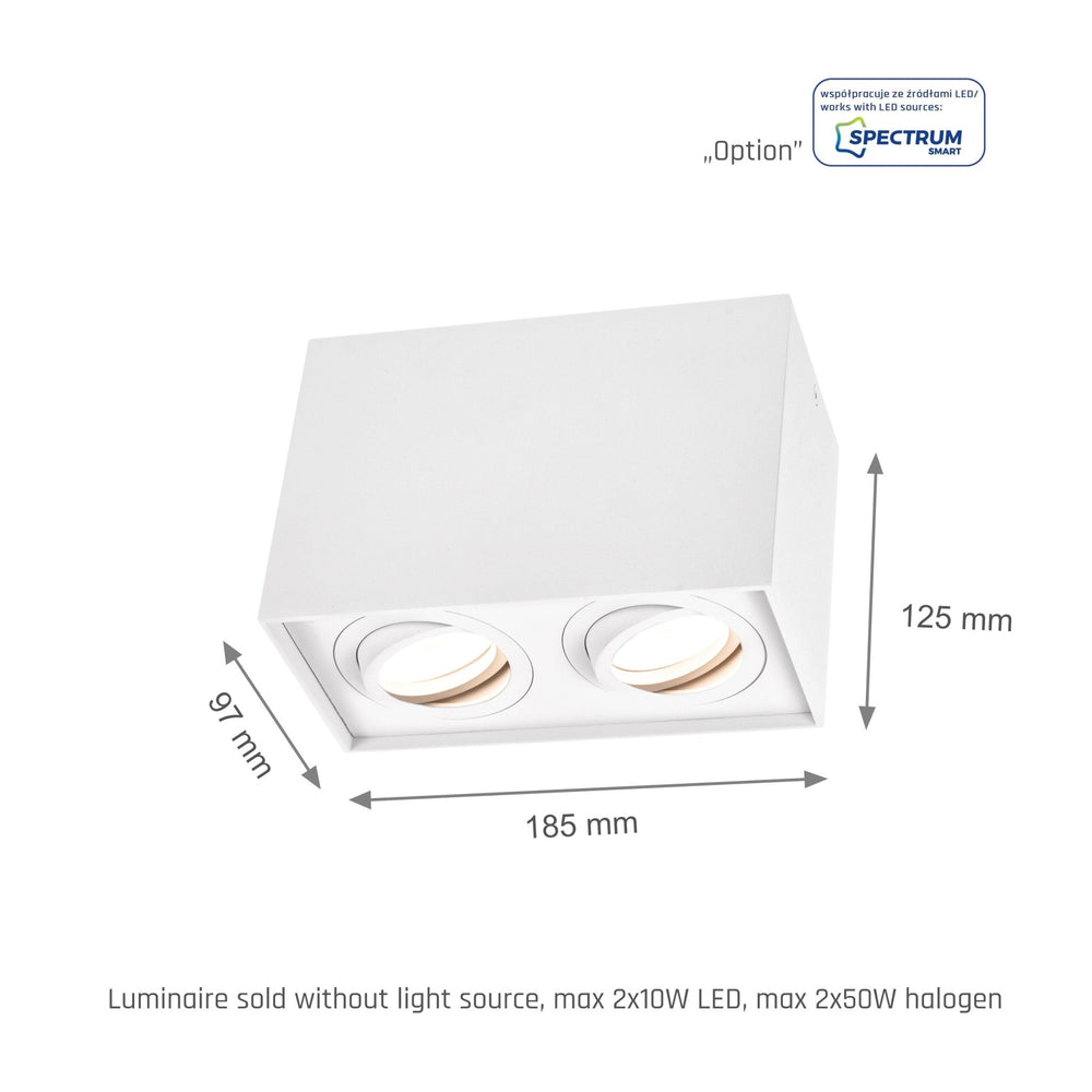 Spectrum adjustable GU10 rectangular white spot, IP20 indoor, aluminum housing, 250V, 17000h lifespan
