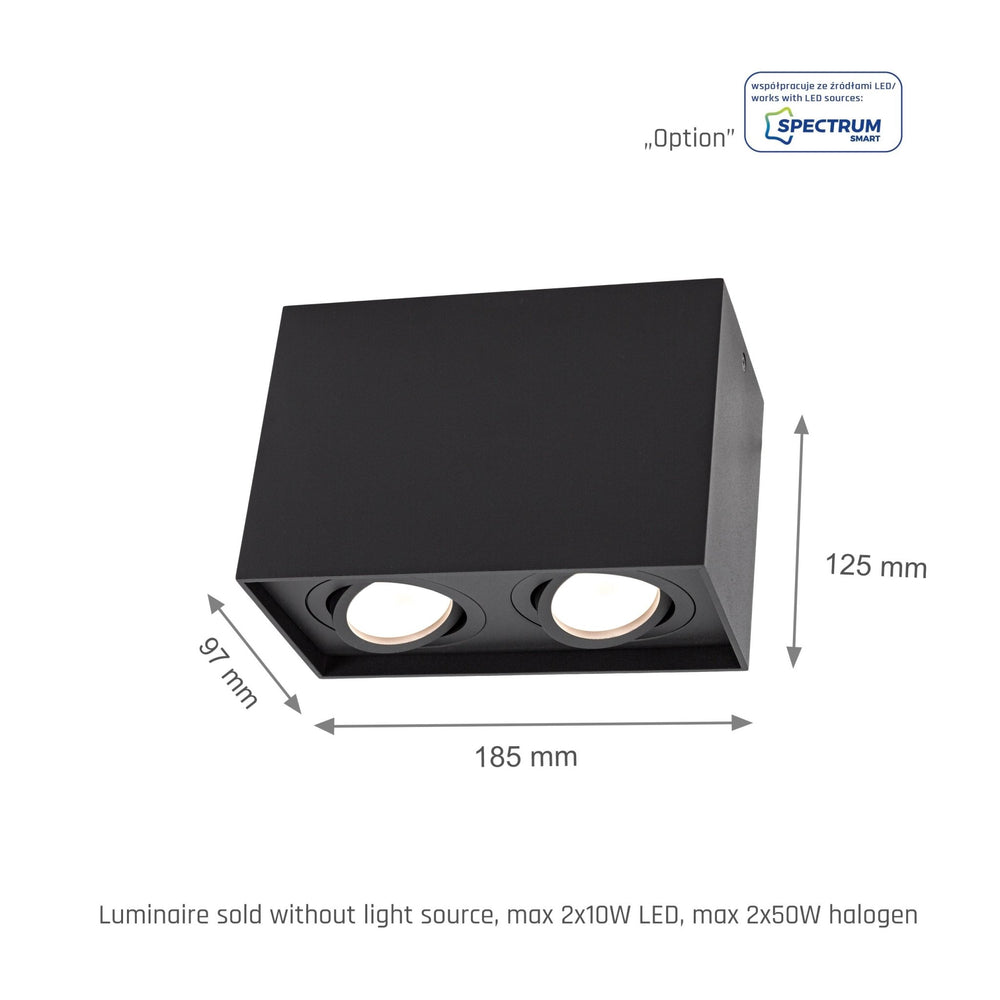 Spectrum Chloe Duo 2xGU10 IP20 black adjustable spotlight, aluminum housing, 250V, indoor use
