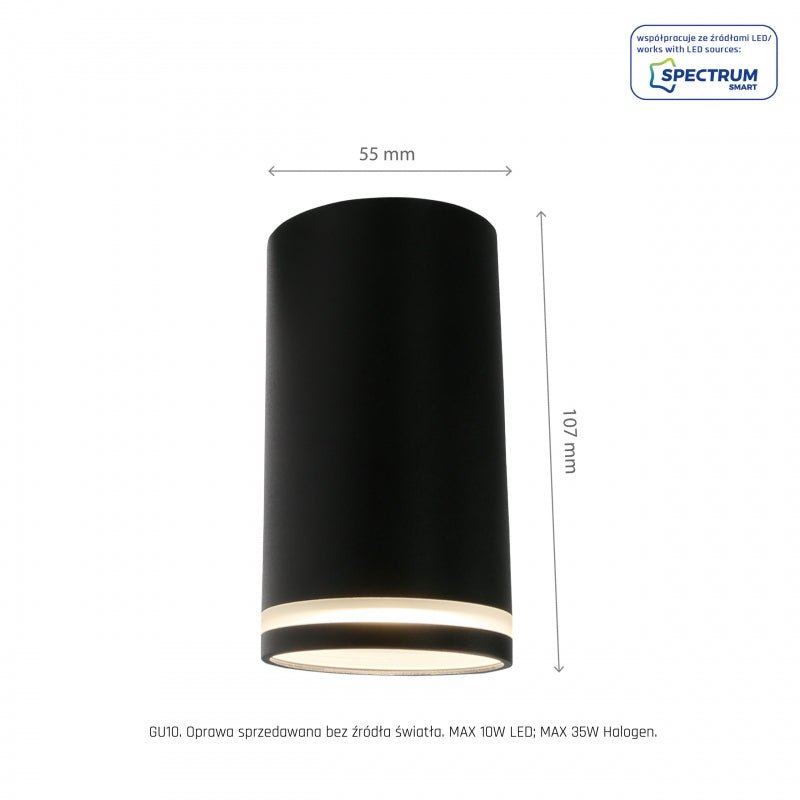 Spectrum Chloe ring GU10 surface-mounted, IP20 black aluminum, 230V indoor, durable lighting solution, easy install