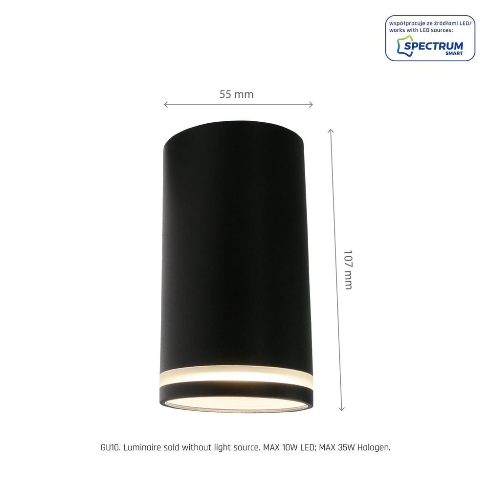 Spectrum Chloe ring GU10 surface-mounted, IP20 black aluminum, 230V indoor, durable lighting solution, easy install