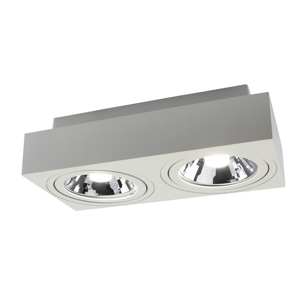 Spectrum LED GU10 surface spotlight, 2x adjustable, 250V, IP20, White rectangular ceiling luminaire