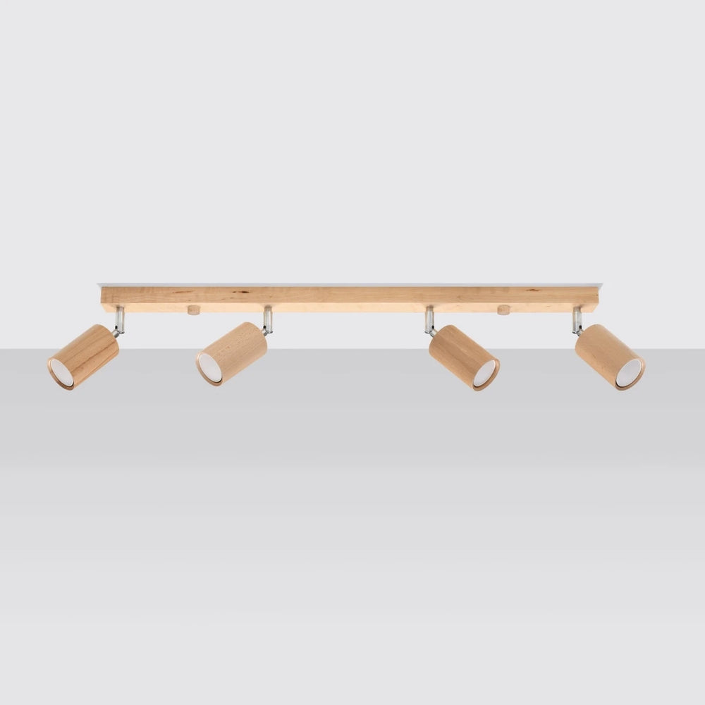 Spot plafond LED Sollux Lighting BERG 4, bois naturel, IP20, 220-240V, CRI 80, CE RoHS, 4x50W max