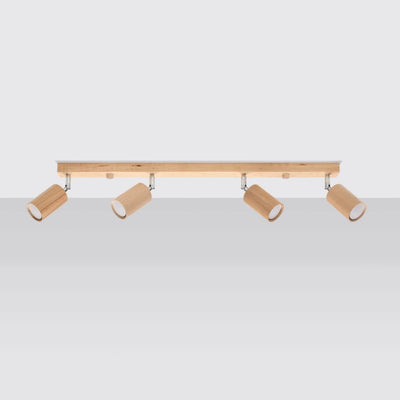 Spot plafond LED Sollux Lighting BERG 4, bois naturel, IP20, 220-240V, CRI 80, CE RoHS, 4x50W max
