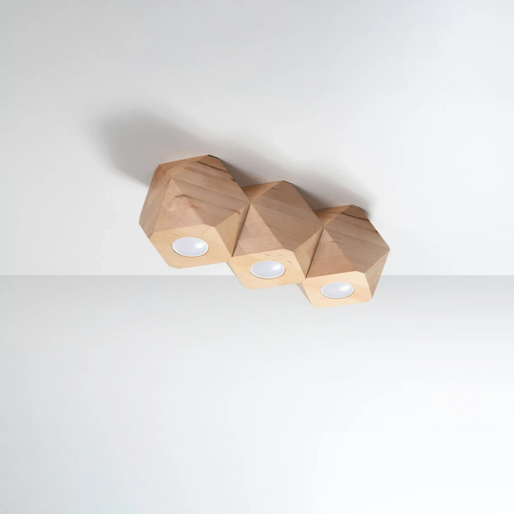 Sollux Lighting Spot LED plafond Woody 3 en bois naturel et or mat, IP20, 220-240V, CE RoHS