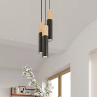 Sollux Lighting Pablo 3 Pendant Lamp, 3xGU10, 230V, IP20, Black and Natural Wood